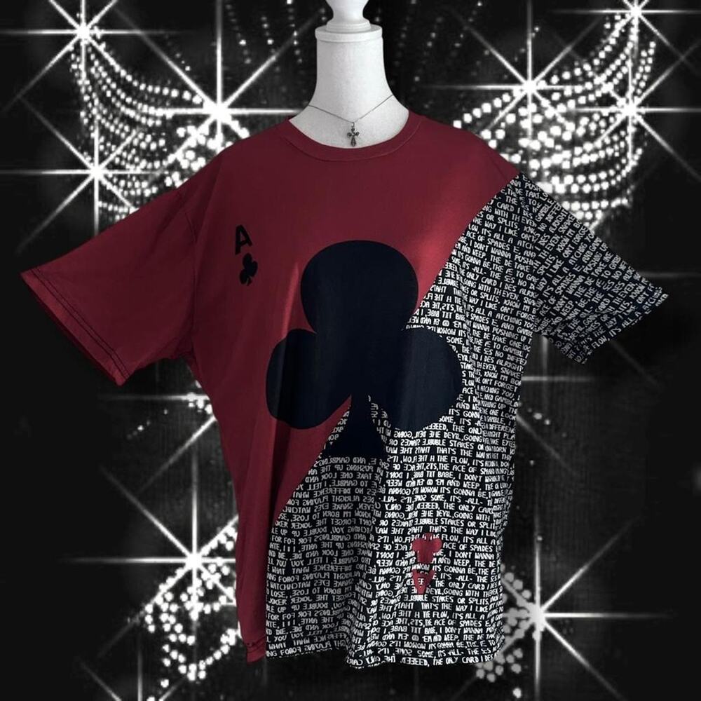 Red black and white poker shirt